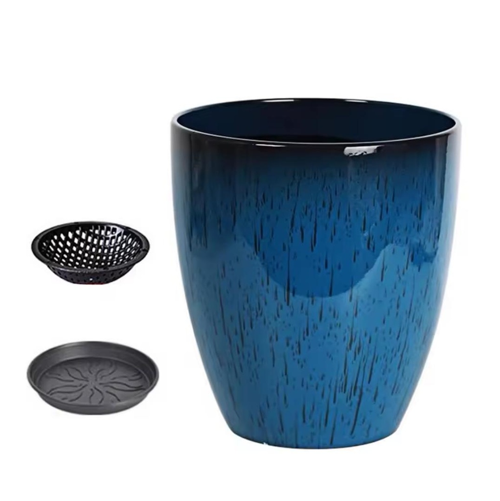 flower-pot-plastic-glazed-blue-with-saucer
