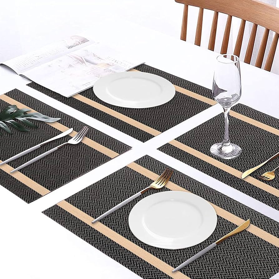 PVC Woven Rectangular Tablemat (Herringbone Black)