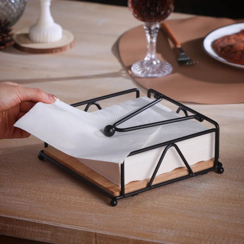 Wrought Iron & Oak Serviette / Napkin Holder