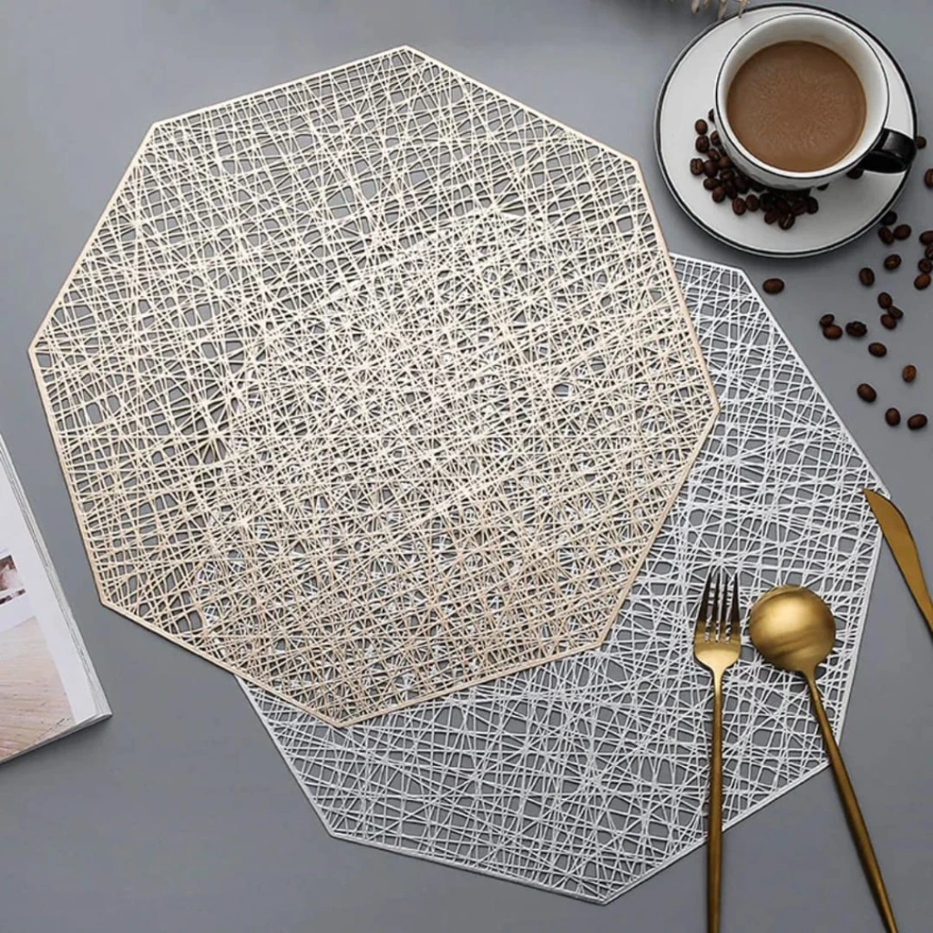 6pcs PVC Hollow Place mats / Table mats (Gold)