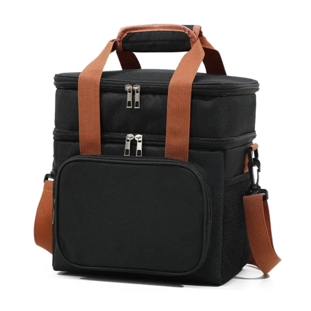 Double Layer Insulated Thermal Lunch Bag (Black)