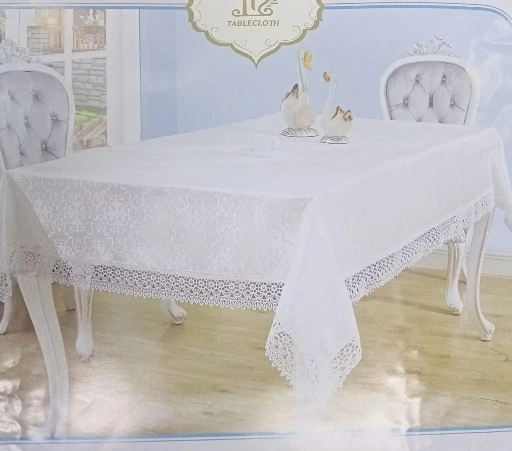 Rectangular Table Cloth with Embroidered Lace (White)