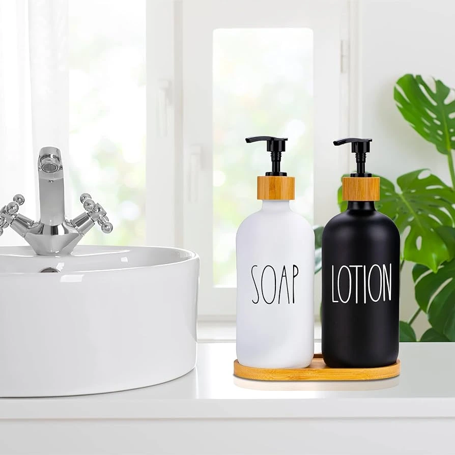 Refillable Glass Soap & Lotion Dispenser Set (Soap & Lotion)